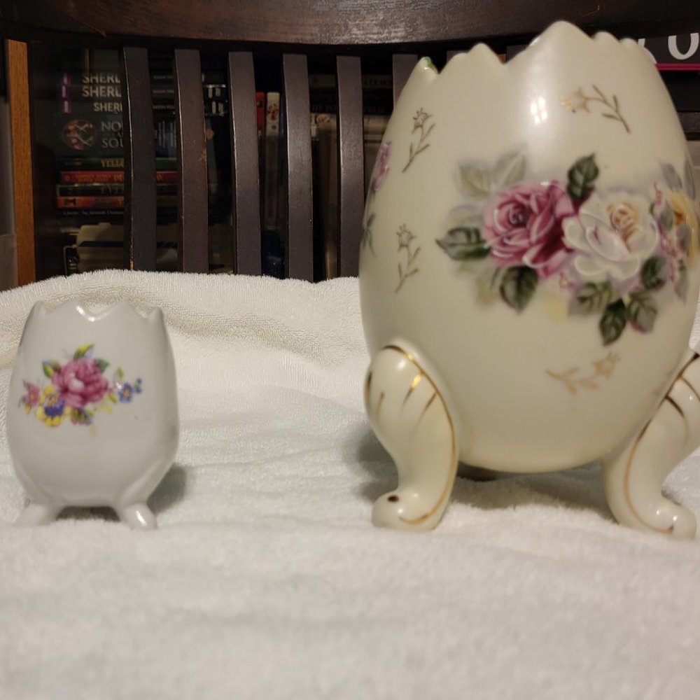 Vintage Footed Eggs with Flower Designs Large and Small
